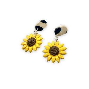 Sunflower and cow print stud earrings